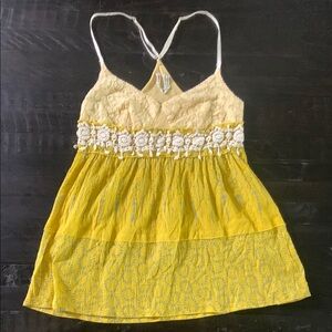 Free People Yellow Lace Tank Top